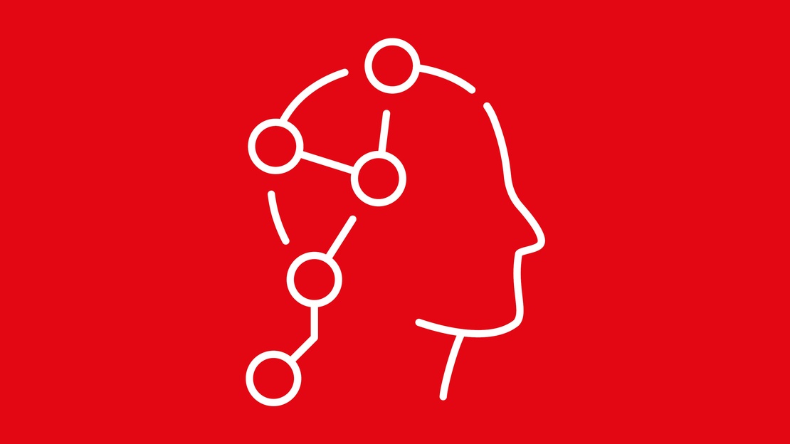 Ein Kopf als Grafik auf rotem Hintergrund